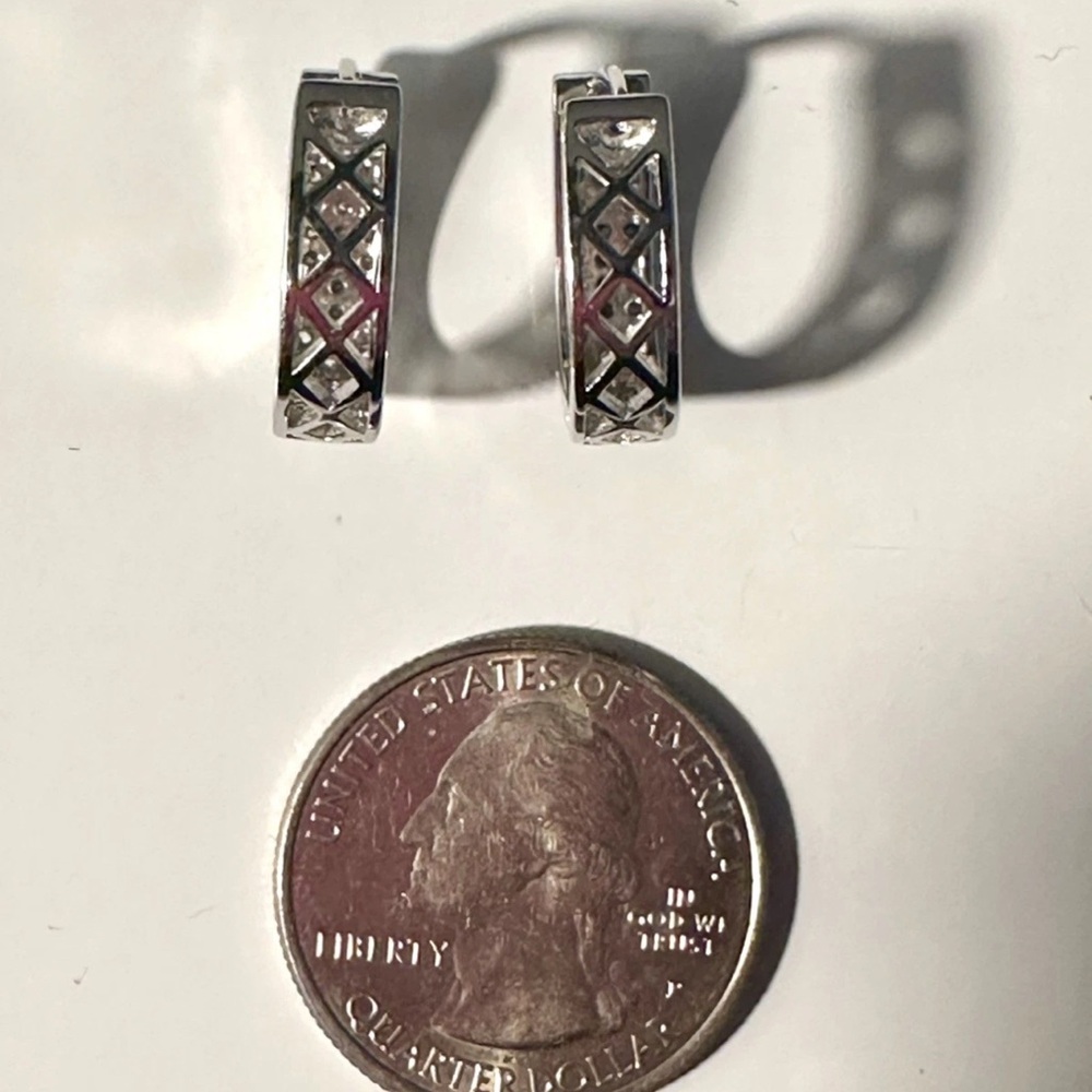 Sterling Silver Huggie Hoops Earrings Zircon Artisan Marked - BRAND NEW - Picture 7 of 11